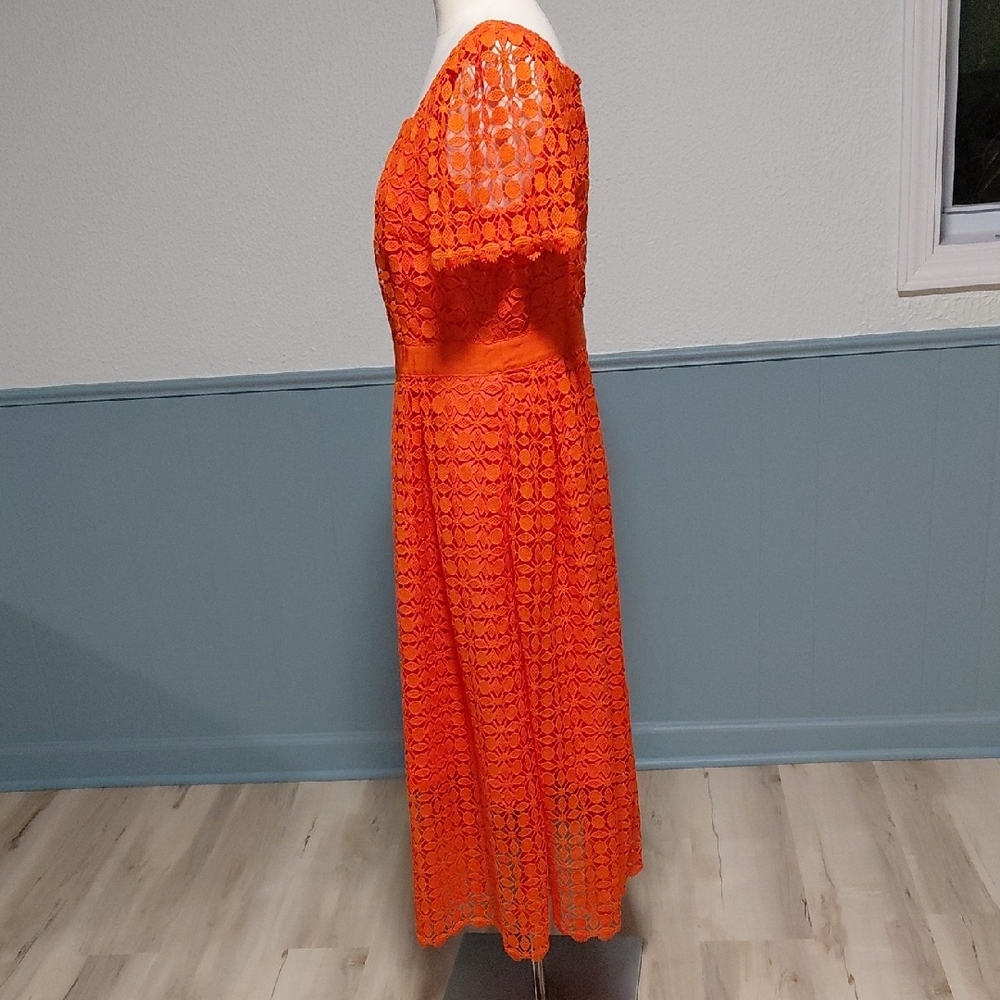 Talbots Bold Orange Lace Midi Dress - Picture 2 of 4